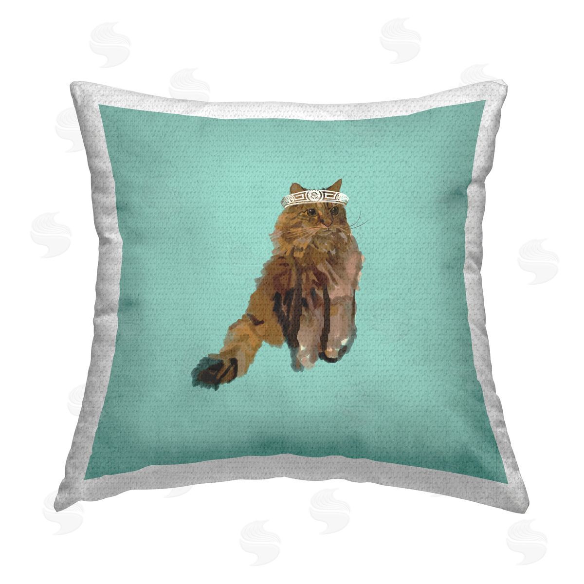 Amelia Noyes Fluffy Cat & Crown Outdoor Quick-Dry Polyester Printed Throw Pillow