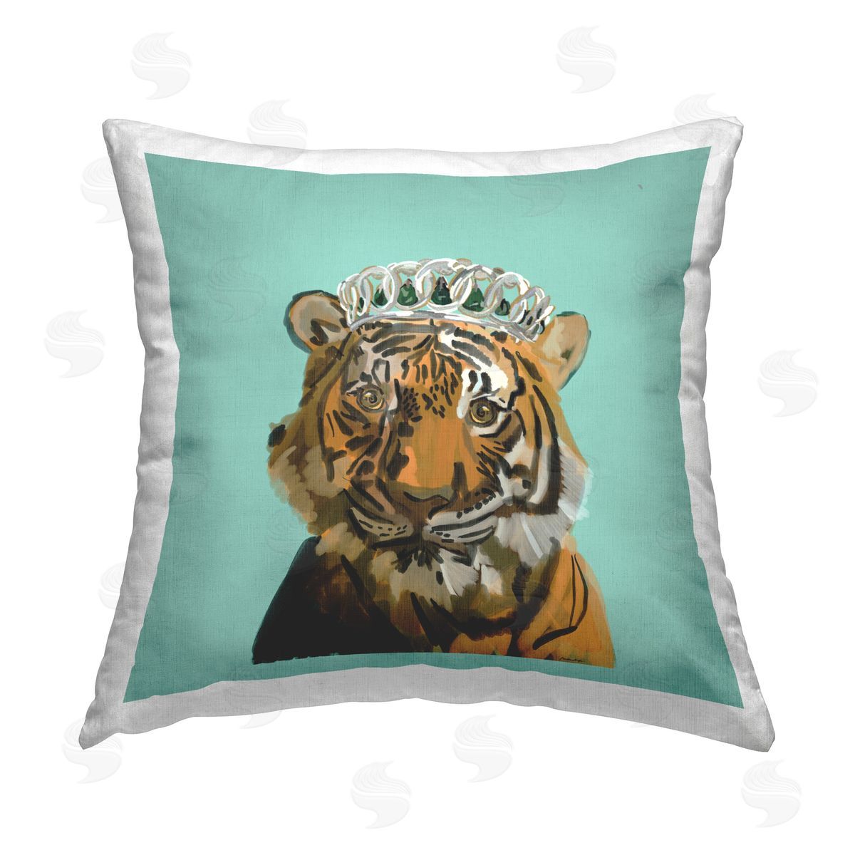 Amelia Noyes Elegant Tiger with Tiara Printed Plush Polyester Throw Pillow
