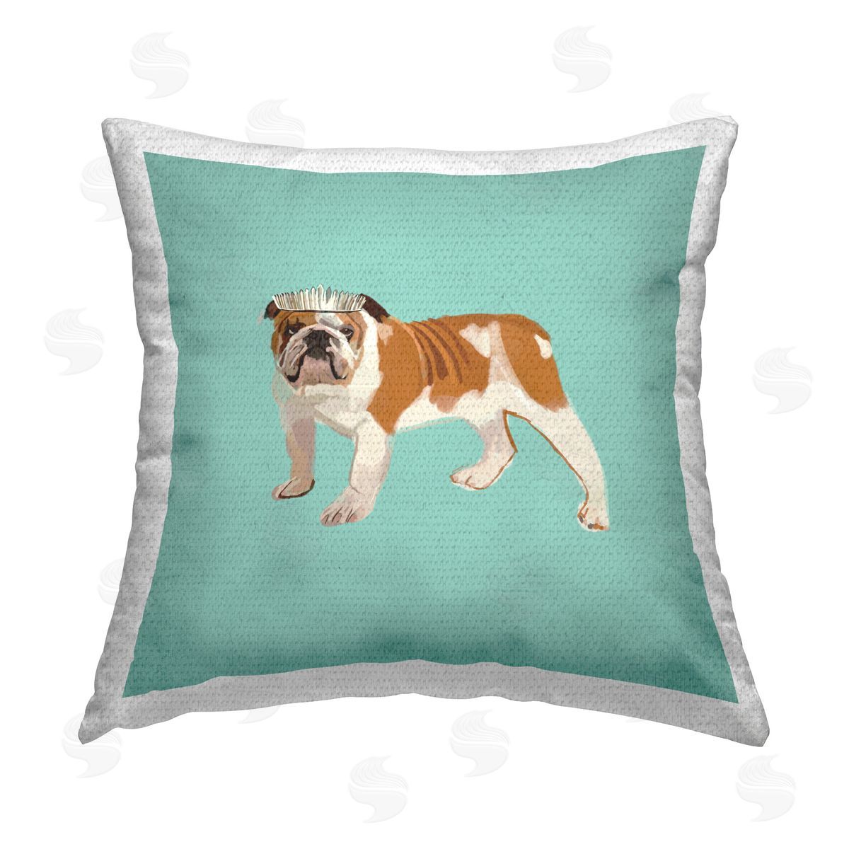 Amelia Noyes Royal Bulldog on Turquoise Outdoor Quick-Dry Polyester Printed Throw Pillow