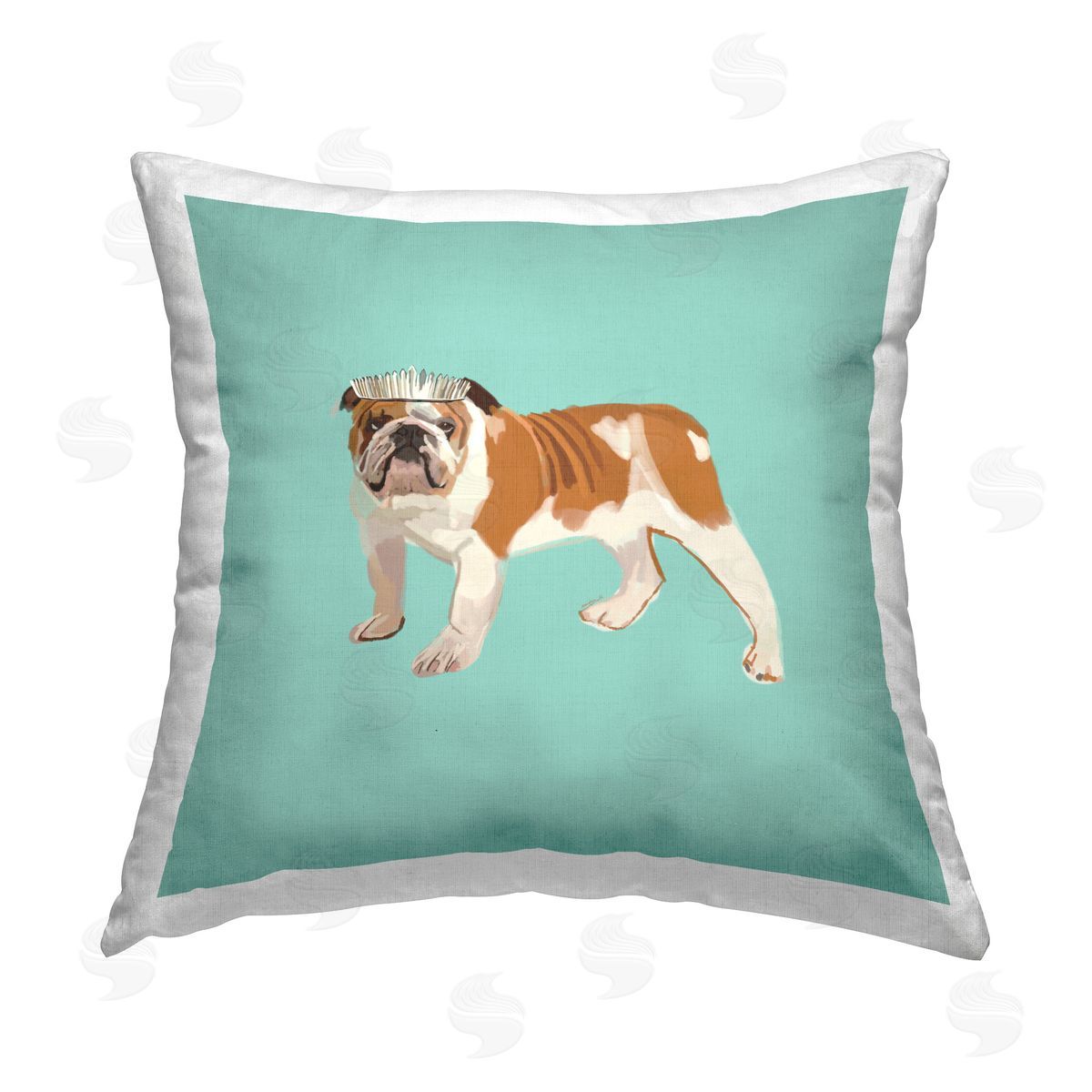 Amelia Noyes Royal Bulldog on Turquoise Printed Plush Polyester Throw Pillow