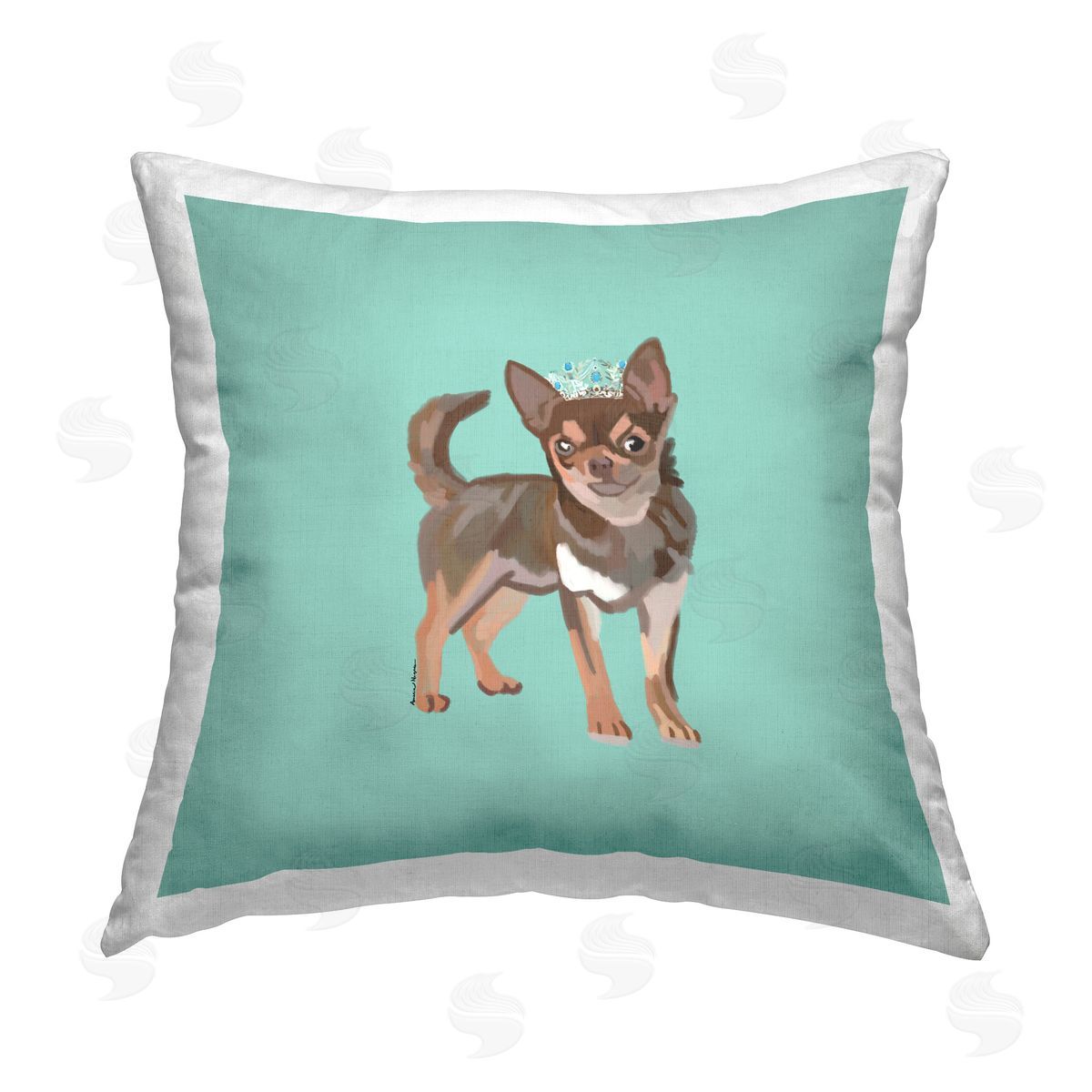Amelia Noyes Chihuahua with Crown Printed Plush Polyester Throw Pillow