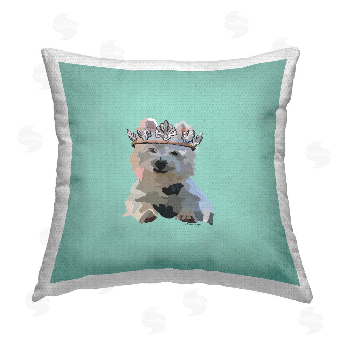 Amelia Noyes Terrier Puppy with Crown Outdoor Quick-Dry Polyester Printed Throw Pillow