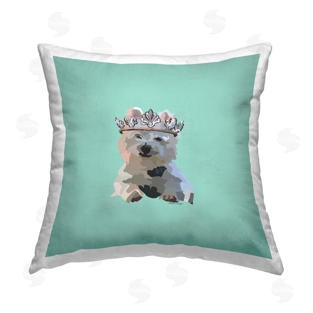 Amelia Noyes Terrier Puppy with Crown Printed Plush Polyester Throw Pillow