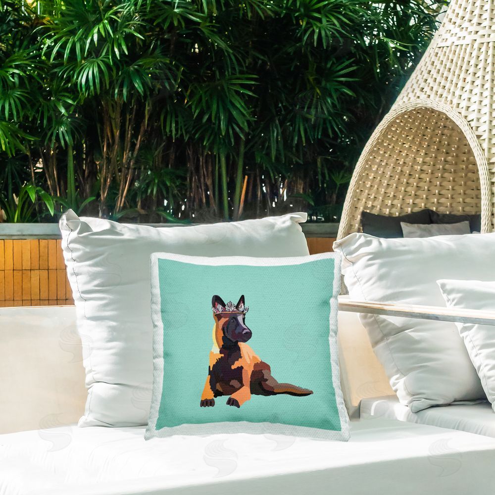 Amelia Noyes German Shepherd & Crown Outdoor Quick-Dry Polyester Printed Throw Pillow in Back Yard