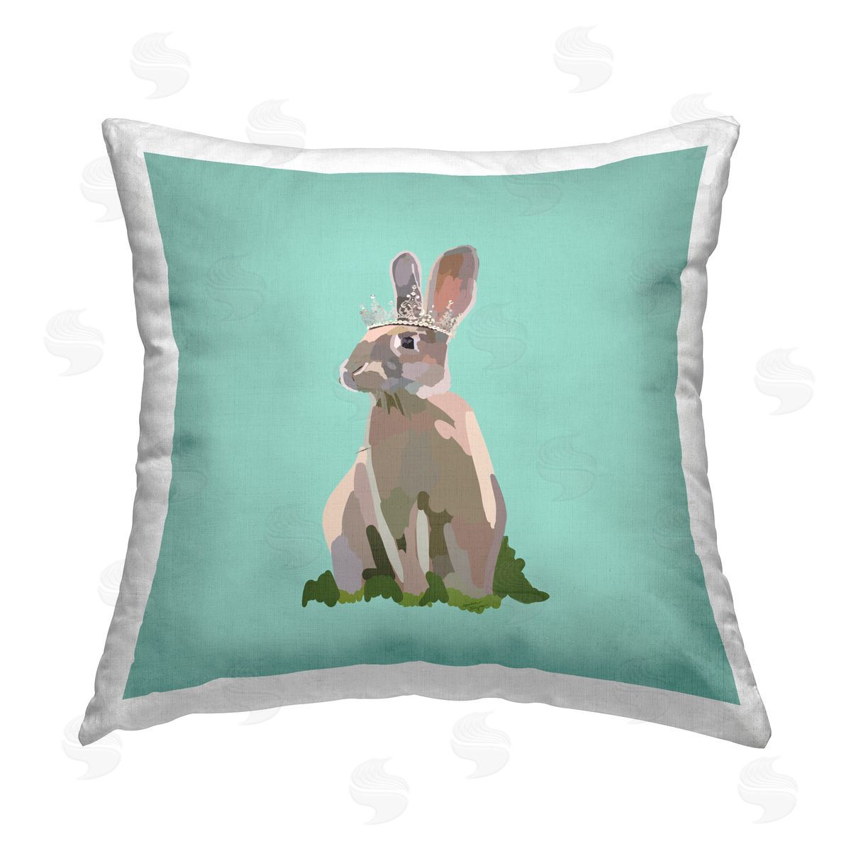Amelia Noyes Bunny Wearing Crown Printed Plush Polyester Throw Pillow