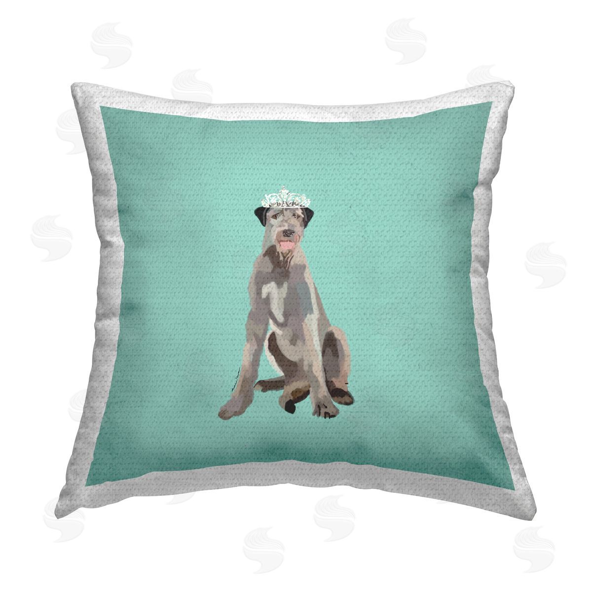 Amelia Noyes Grey Dog in Crown Outdoor Quick-Dry Polyester Printed Throw Pillow