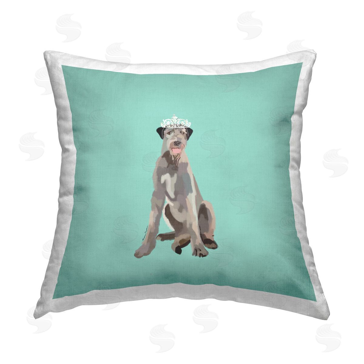 Amelia Noyes Grey Dog in Crown Printed Plush Polyester Throw Pillow