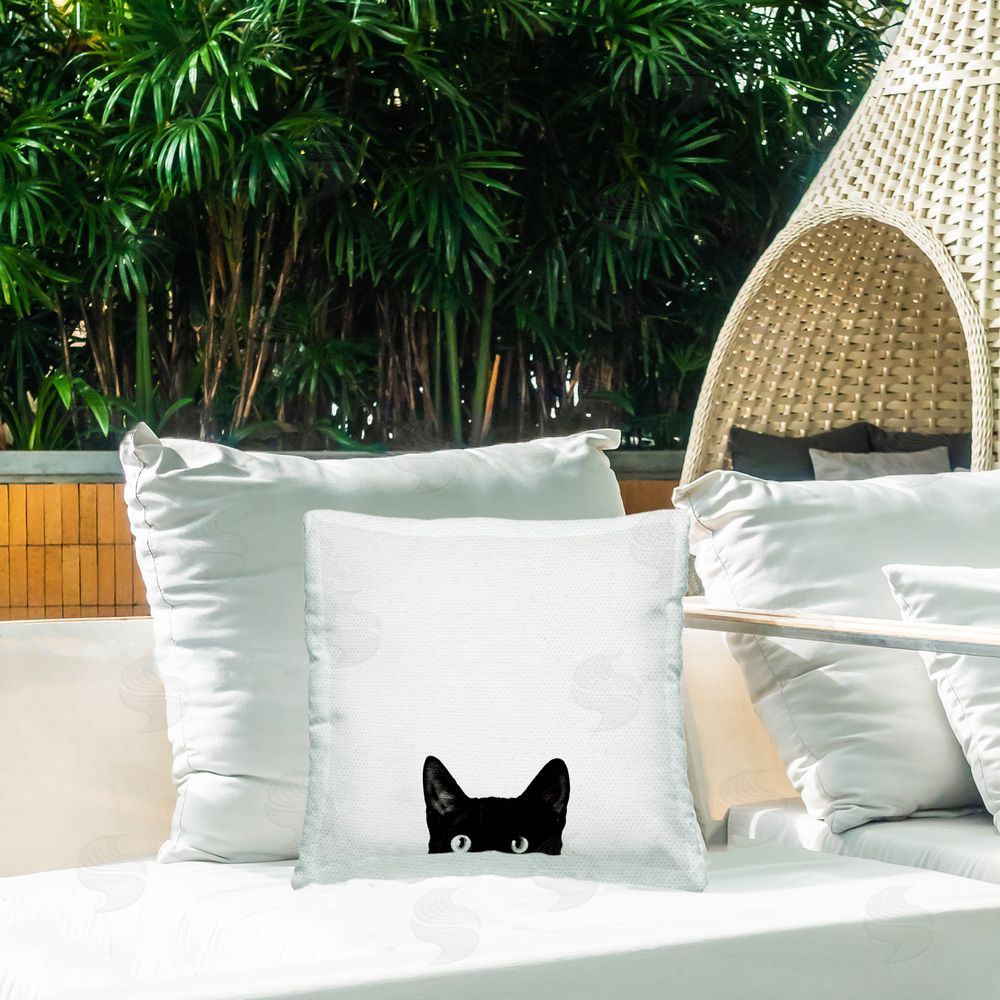 Jon Bertelli Peeking Cat Eyes Outdoor Quick-Dry Polyester Printed Throw Pillow in Back Yard