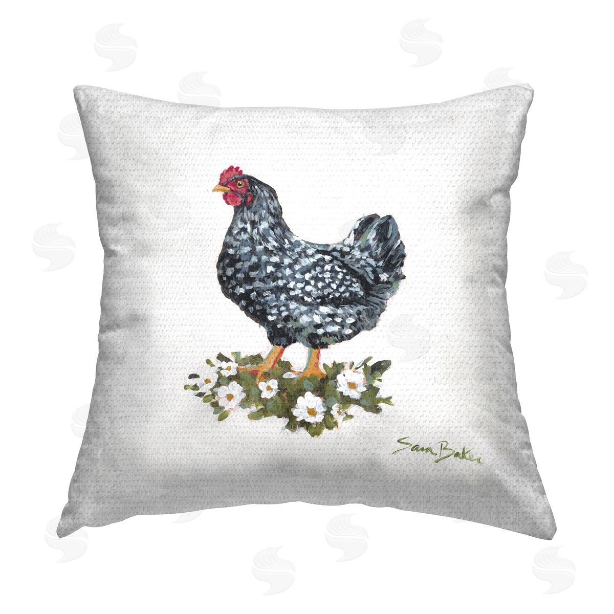 Sara Baker Speckled Hen & Flowers Outdoor Quick-Dry Polyester Printed Throw Pillow