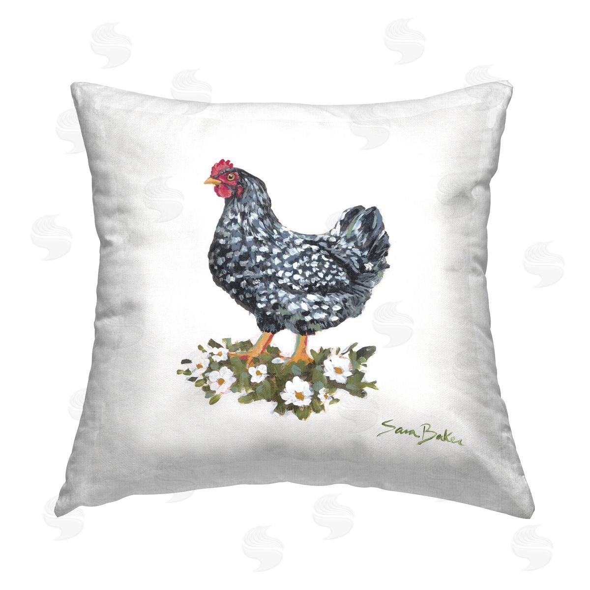 Sara Baker Speckled Hen & Flowers Printed Plush Polyester Throw Pillow