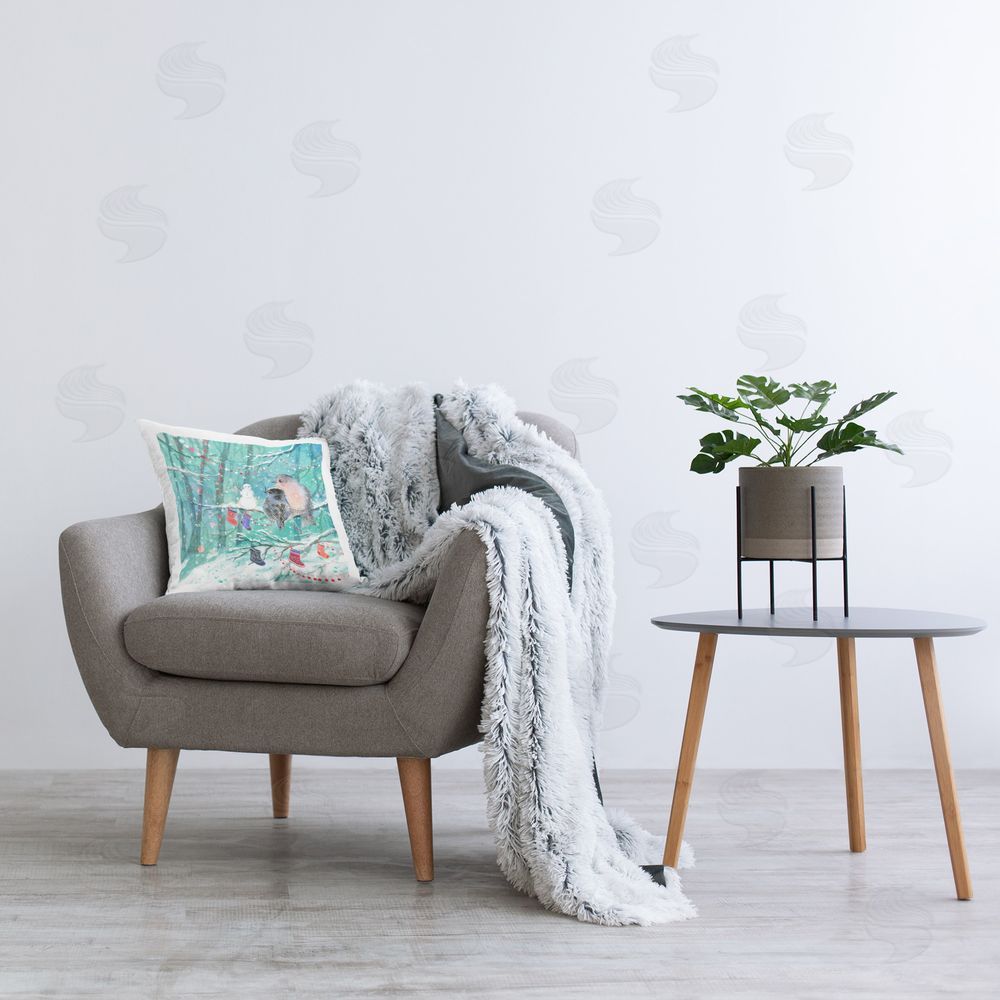 Antonia Verbrugge Snowman & Birds in Forest Printed Plush Polyester Throw Pillow On Chair