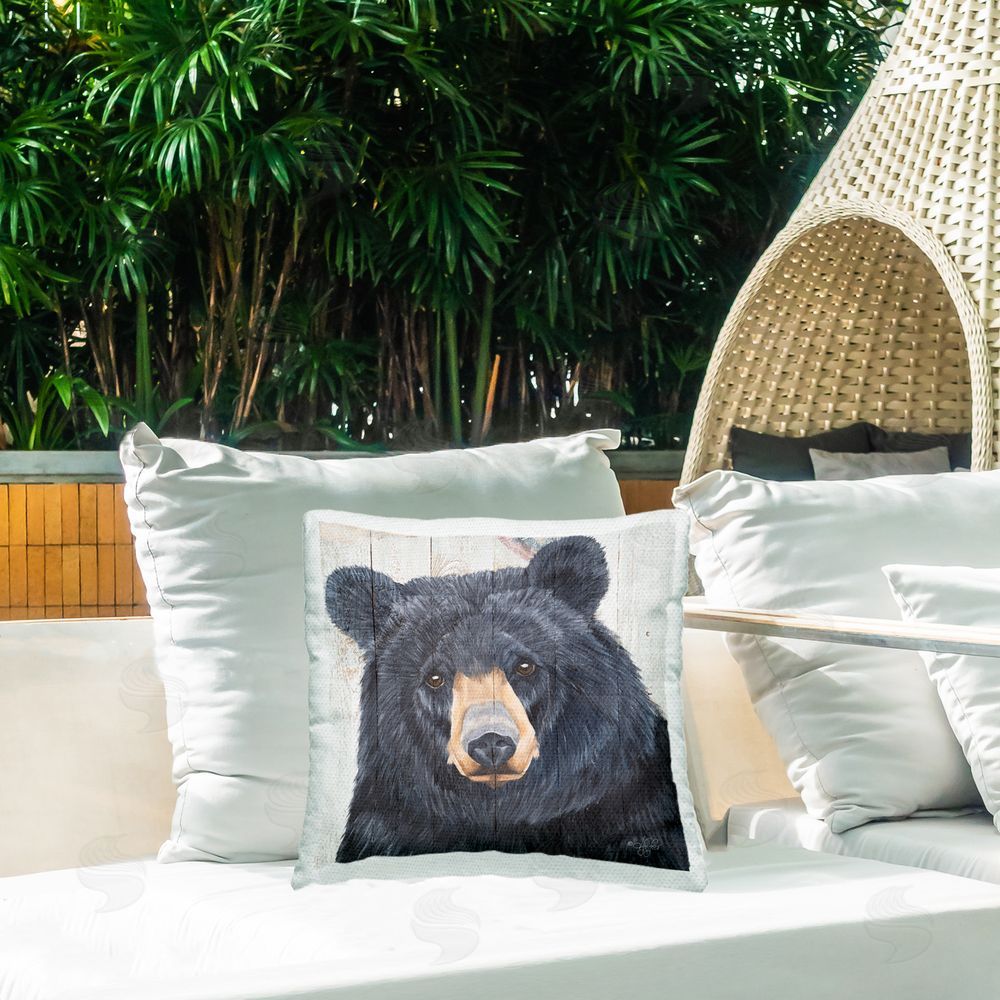 Diane Fifer Rustic Bear Face Outdoor Quick-Dry Polyester Printed Throw Pillow in Back Yard