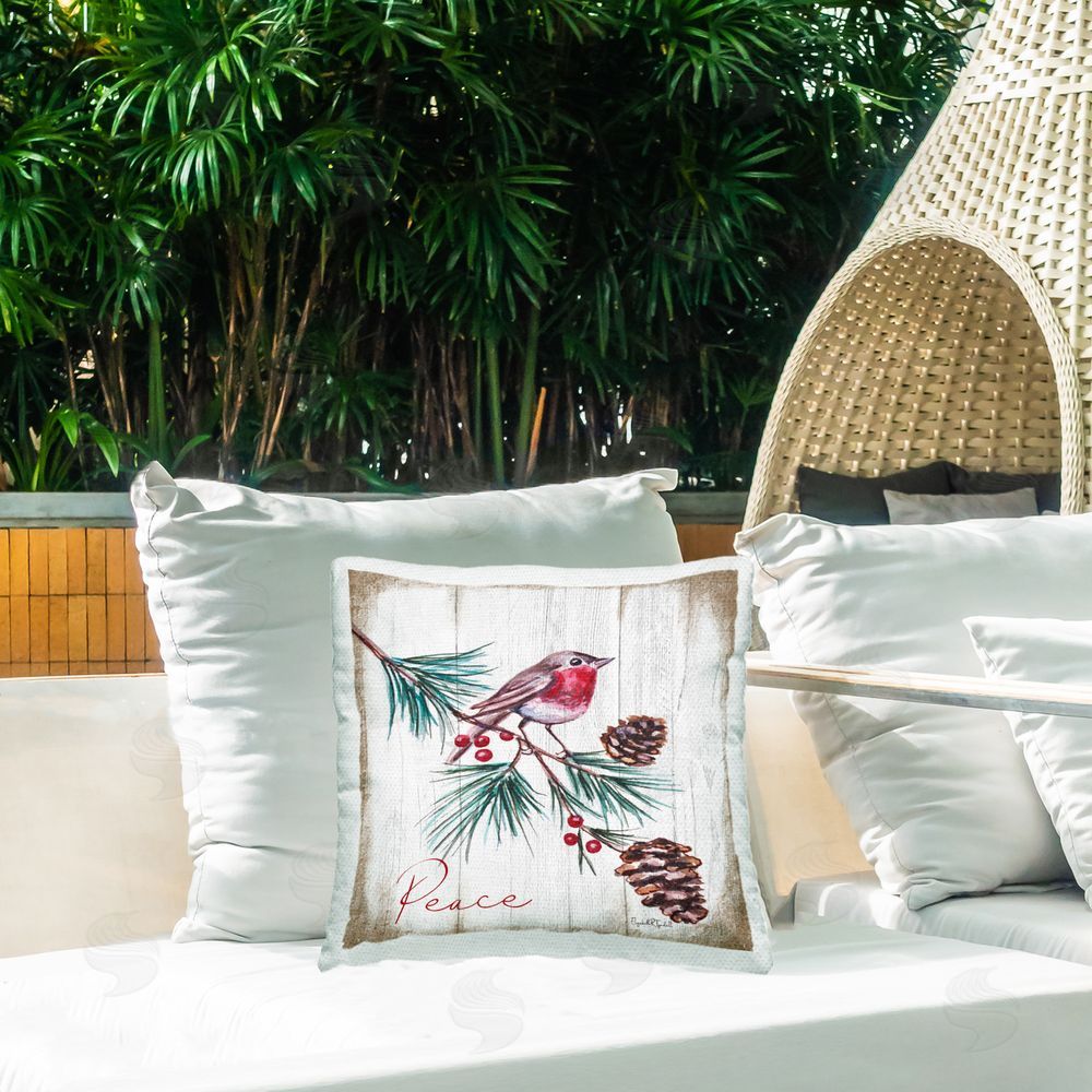 Elizabeth Tyndall Seasonal Rustic Bird Outdoor Quick-Dry Polyester Printed Throw Pillow in Back Yard