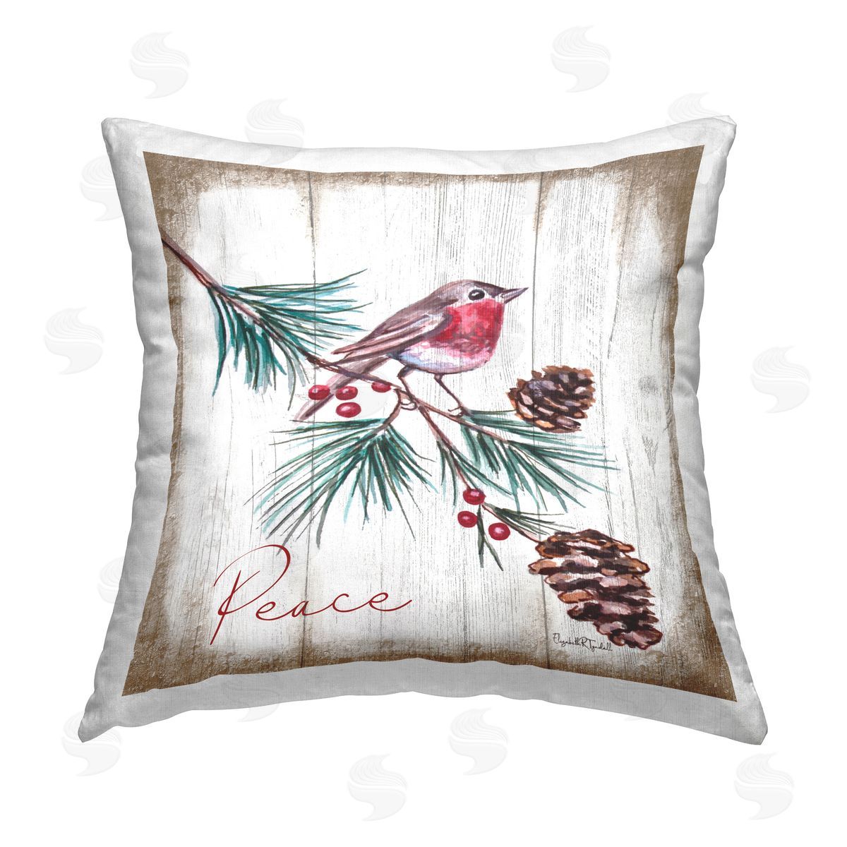 Elizabeth Tyndall Seasonal Rustic Bird Printed Plush Polyester Throw Pillow