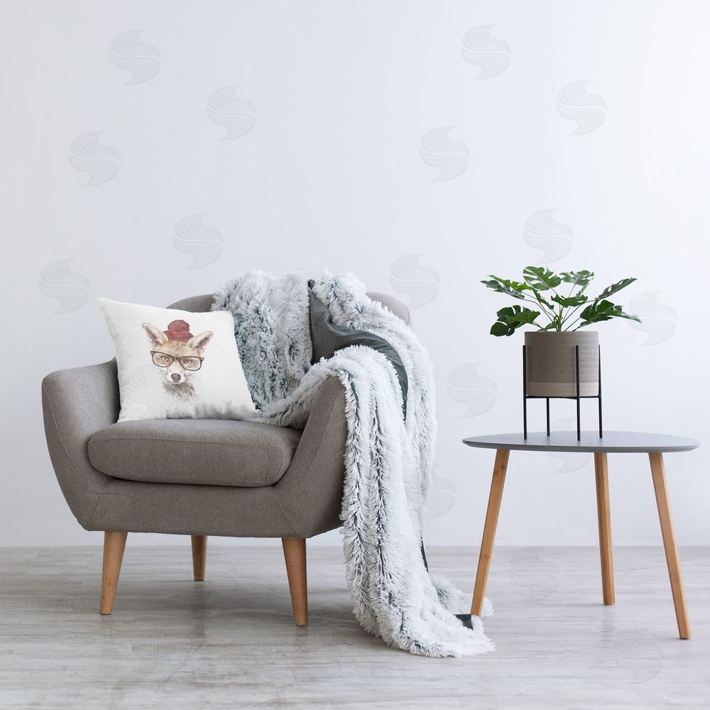 Robert Farkas Minimal Hipster Fox Printed Plush Polyester Throw Pillow On Chair