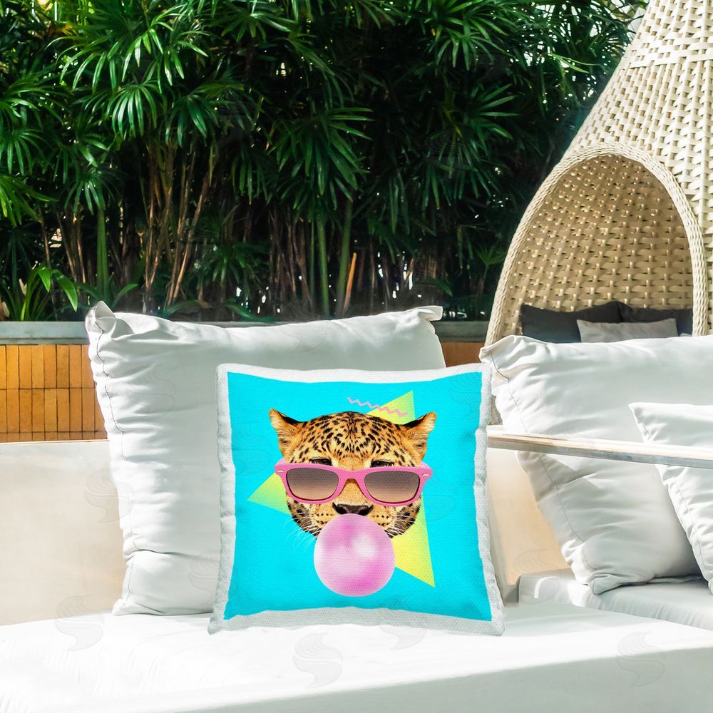 Robert Farkas Groovy Glasses Leopard Outdoor Quick-Dry Polyester Printed Throw Pillow in Back Yard