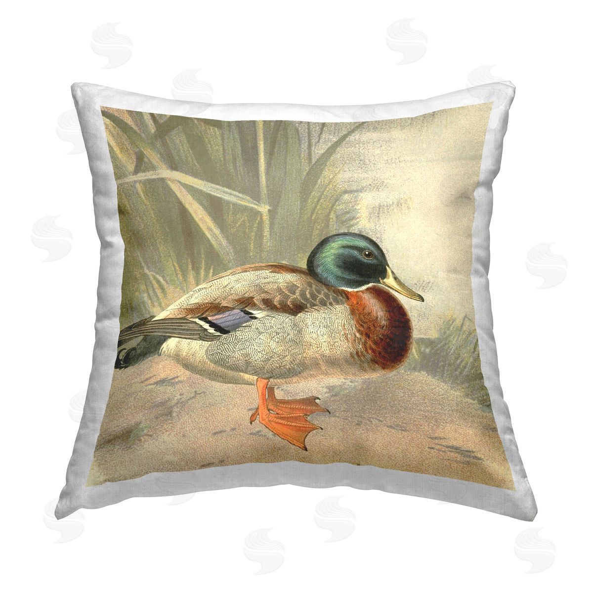 Gail Fraser Mallard Duck Scene Printed Plush Polyester Throw Pillow