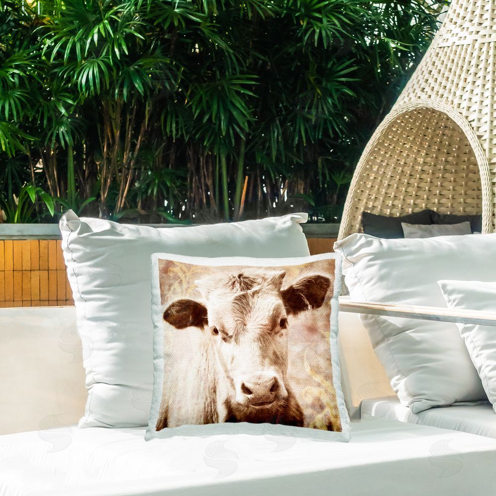 Graffitee Studios Vintage Country Calf Outdoor Quick-Dry Polyester Printed Throw Pillow in Back Yard