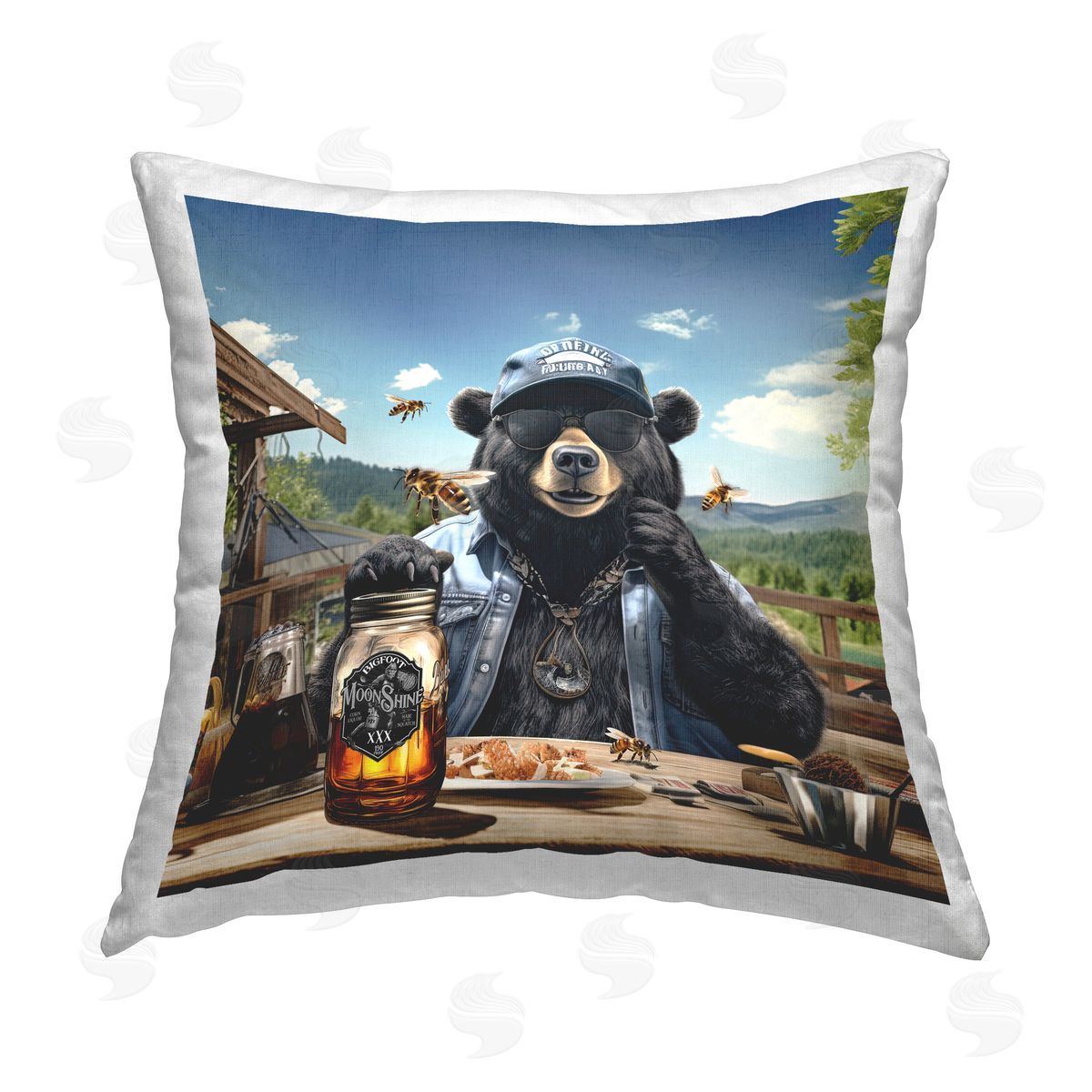 Jim Baldwin Black Bear & Honey Printed Plush Polyester Throw Pillow