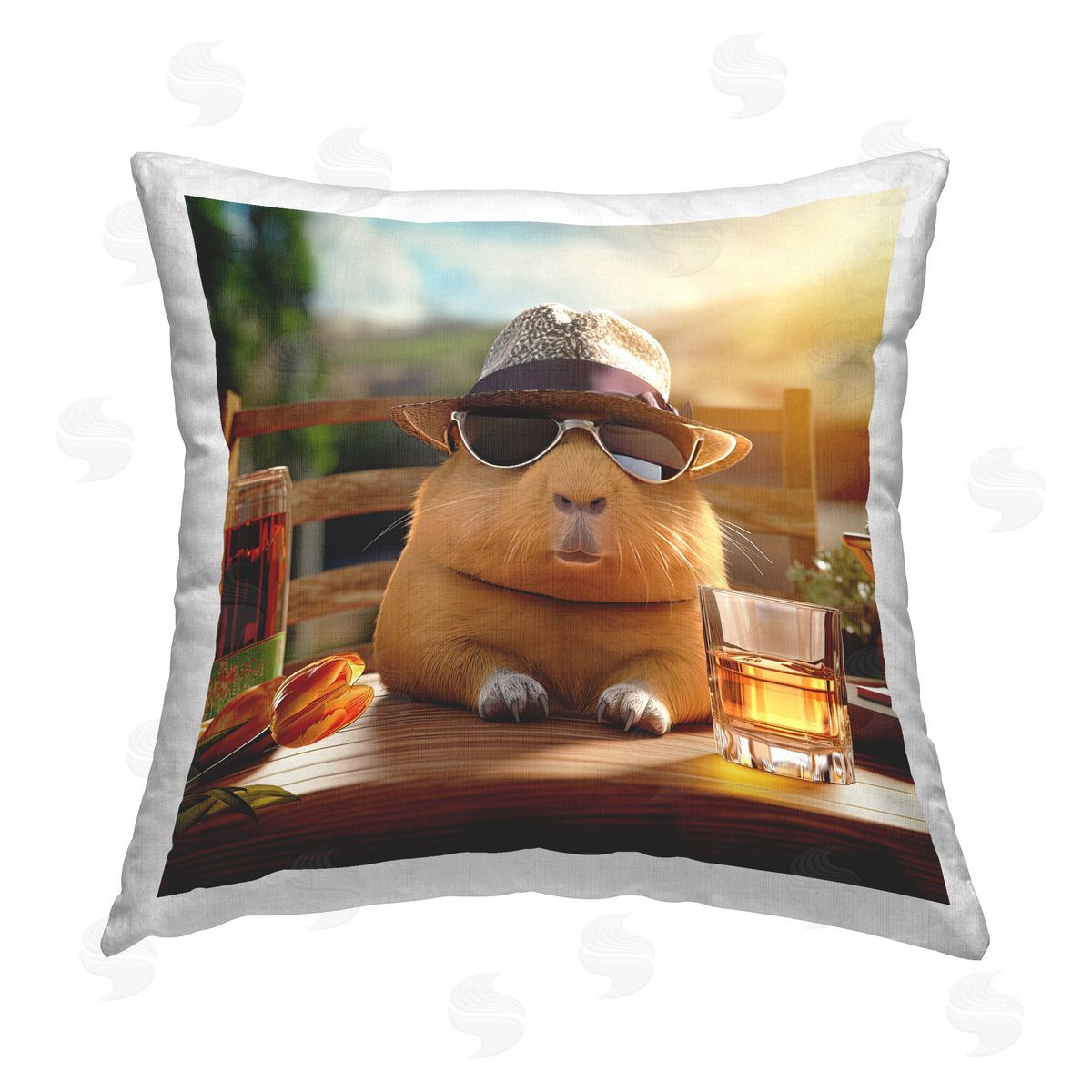 Jim Baldwin Capybara Enjoying Drink Printed Plush Polyester Throw Pillow