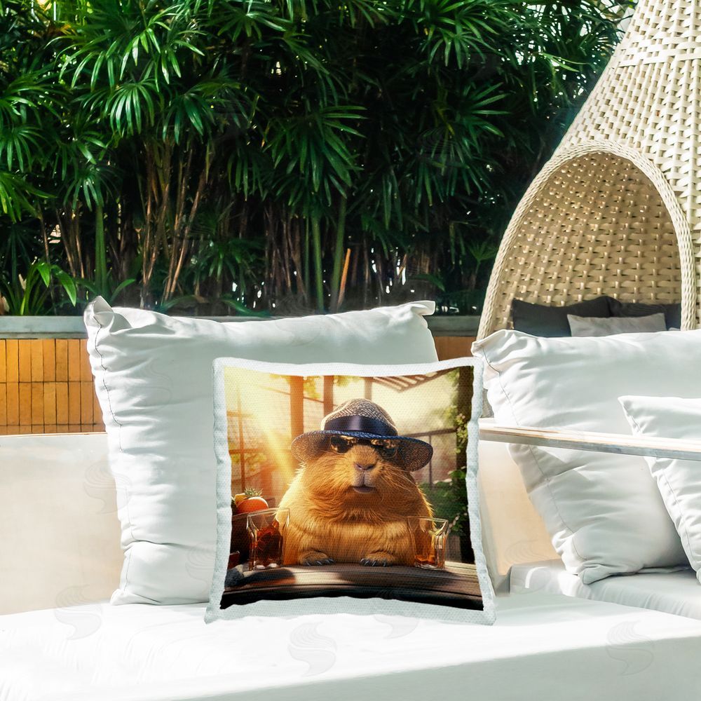 Jim Baldwin Capybara at Brewery Outdoor Quick-Dry Polyester Printed Throw Pillow in Back Yard