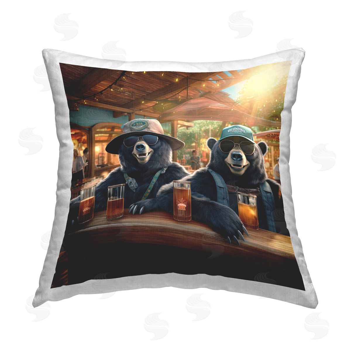 Jim Baldwin Bears Drinking at Pub Printed Plush Polyester Throw Pillow