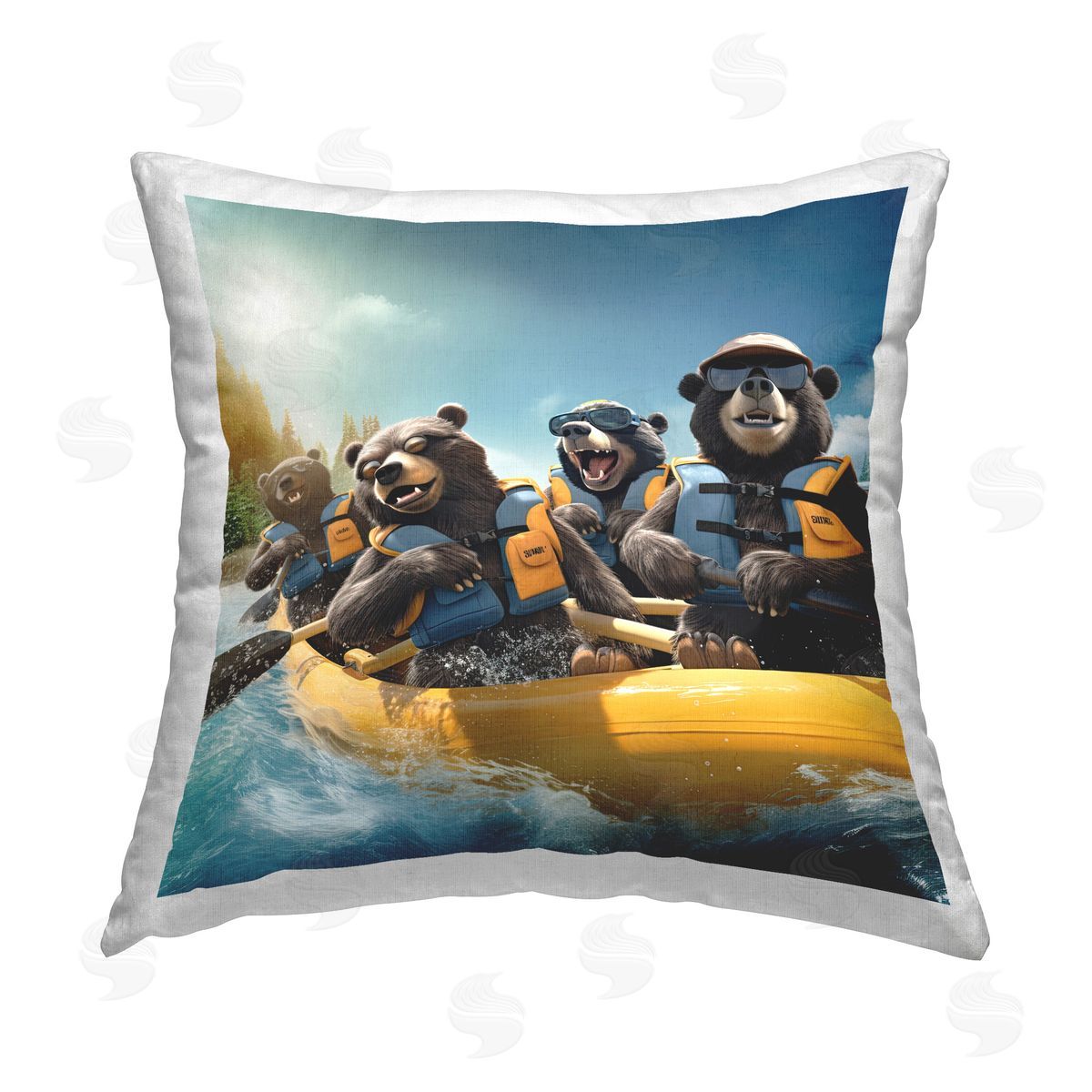 Jim Baldwin Fun Rafting Bears Printed Plush Polyester Throw Pillow