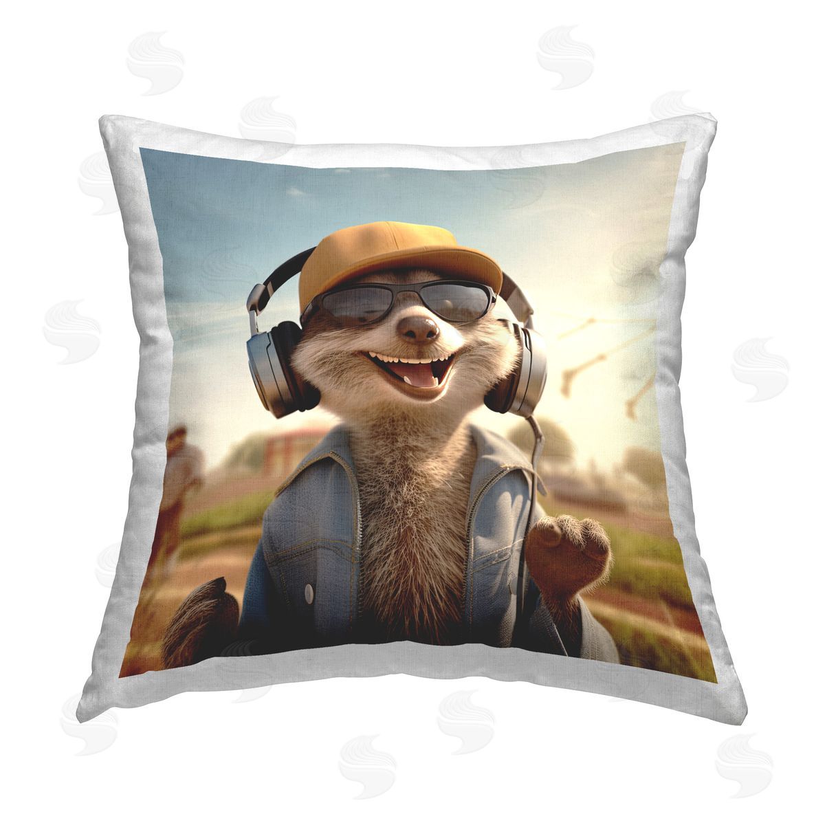 Jim Baldwin Fox Jamming with Headphones Printed Plush Polyester Throw Pillow