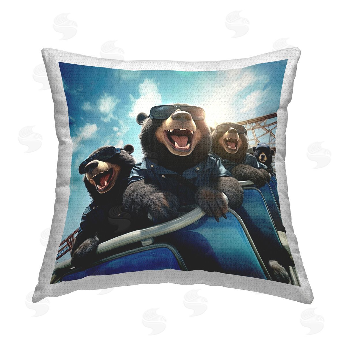 Jim Baldwin Fun Bears on Ride Outdoor Quick-Dry Polyester Printed Throw Pillow