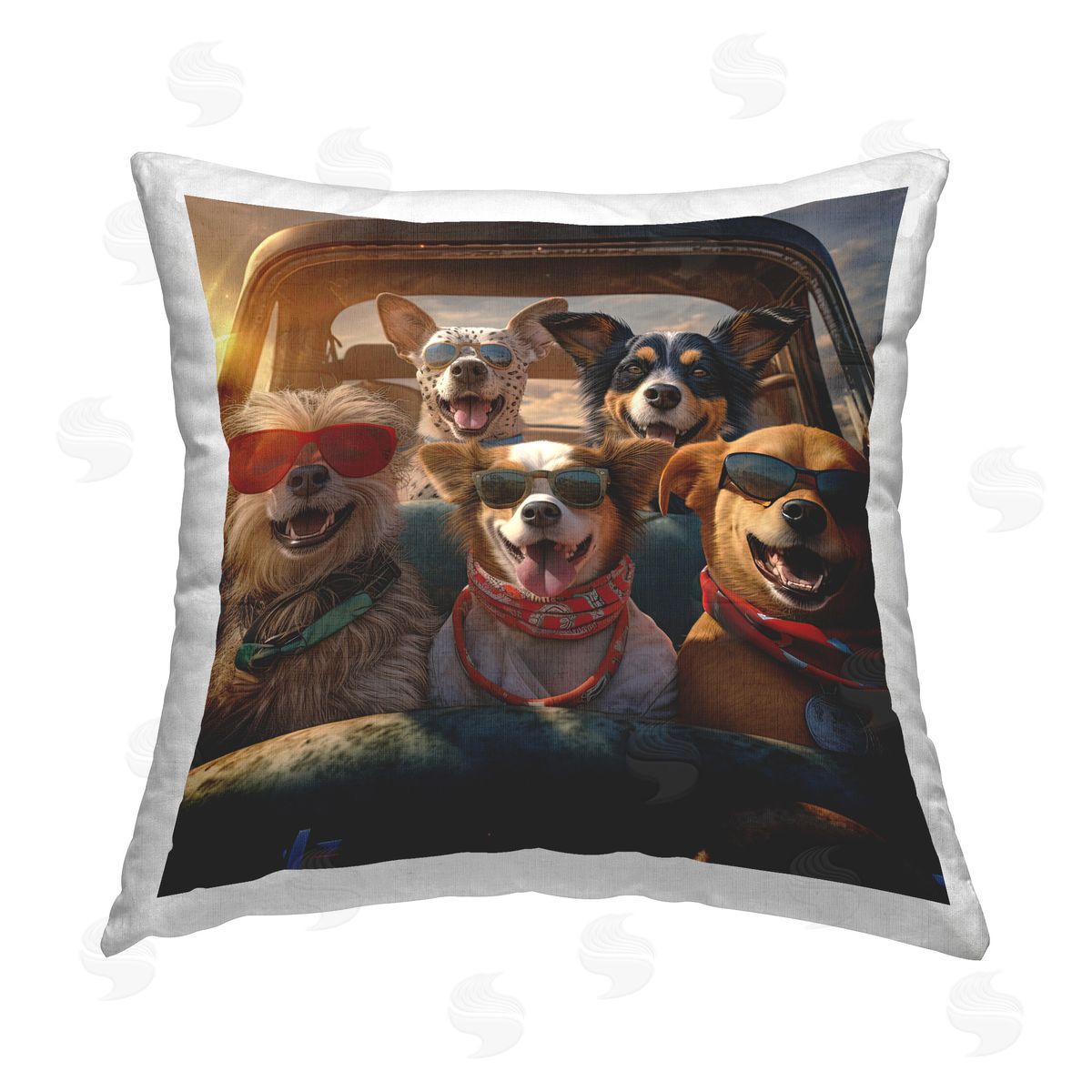 Jim Baldwin Dogs in Pickup Truck Printed Plush Polyester Throw Pillow