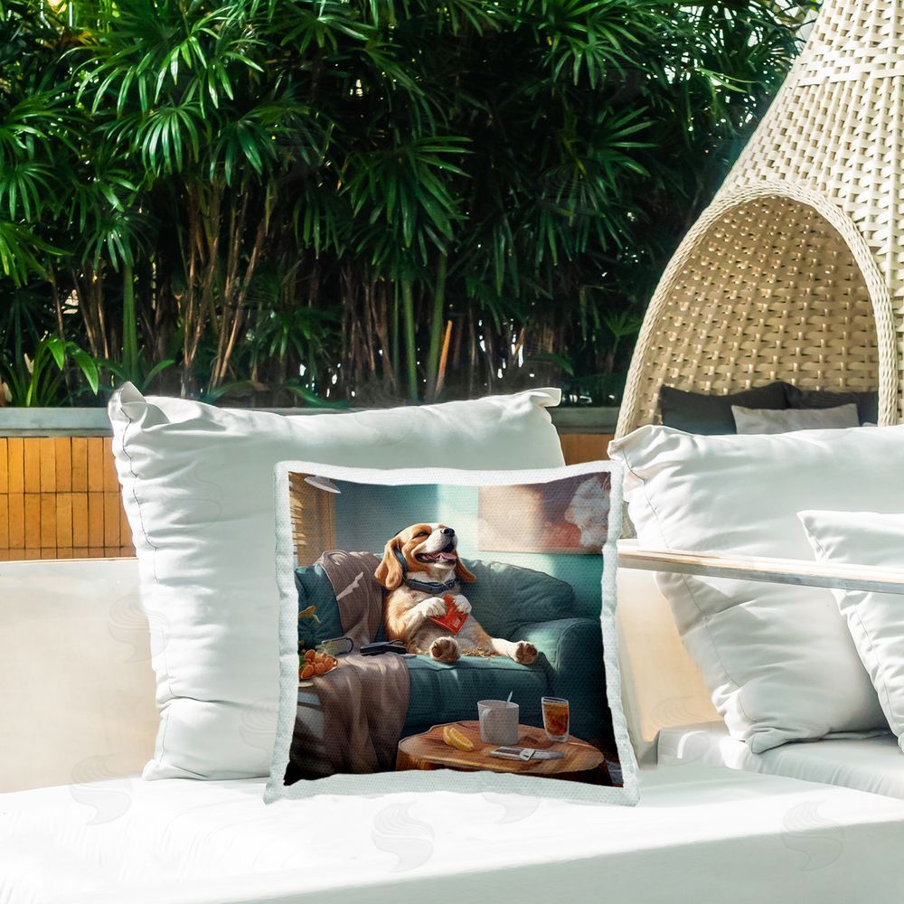 Jim Baldwin Happy Relaxing Dog Outdoor Quick-Dry Polyester Printed Throw Pillow in Back Yard