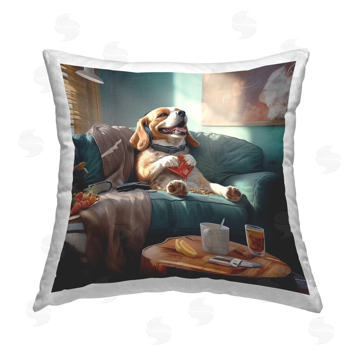 Jim Baldwin Happy Relaxing Dog Printed Plush Polyester Throw Pillow