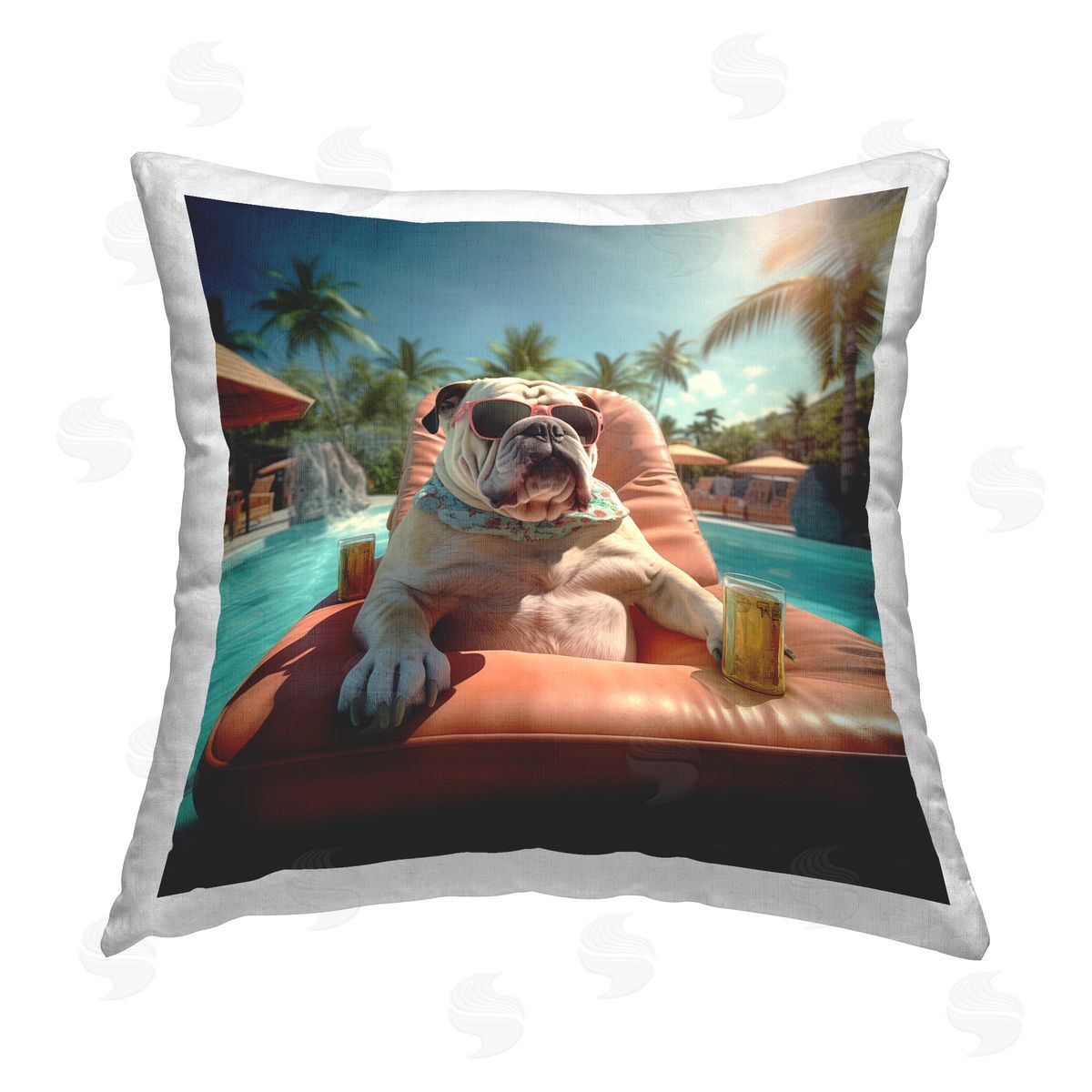 Jim Baldwin Tropical Pool Dog Printed Plush Polyester Throw Pillow