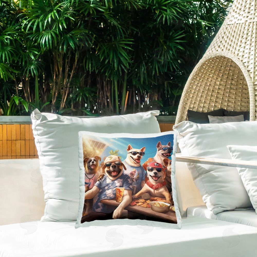 Jim Baldwin Summer Dog Friends Outdoor Quick-Dry Polyester Printed Throw Pillow in Back Yard