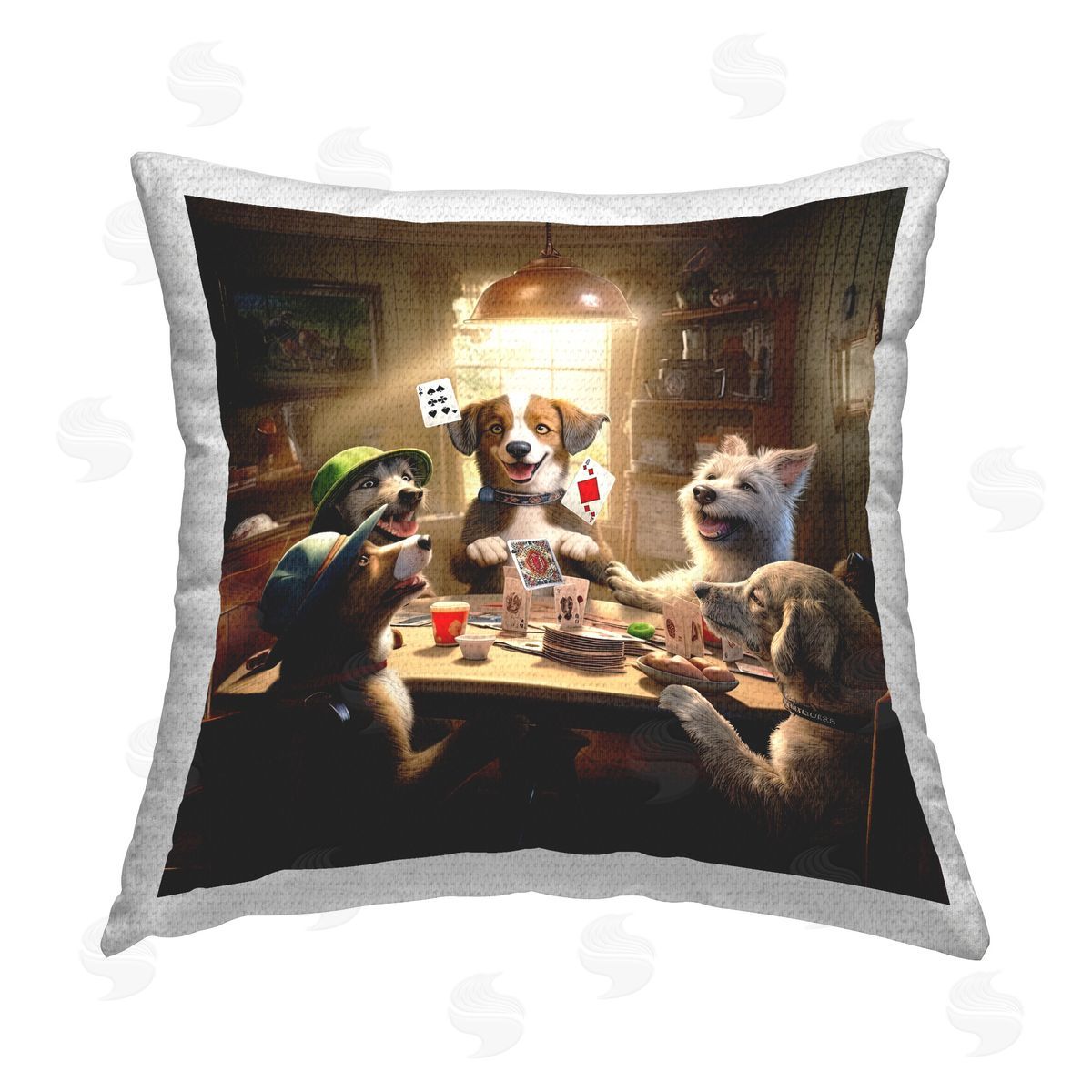 Jim Baldwin Dogs Playing Cards Outdoor Quick-Dry Polyester Printed Throw Pillow