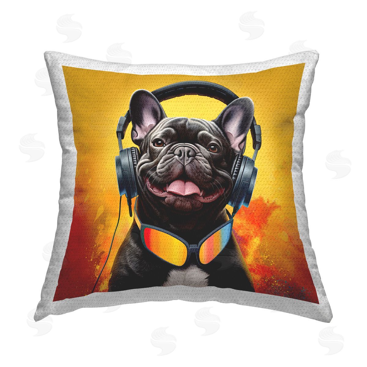 Jim Baldwin Dog & Headphones Portrait Outdoor Quick-Dry Polyester Printed Throw Pillow