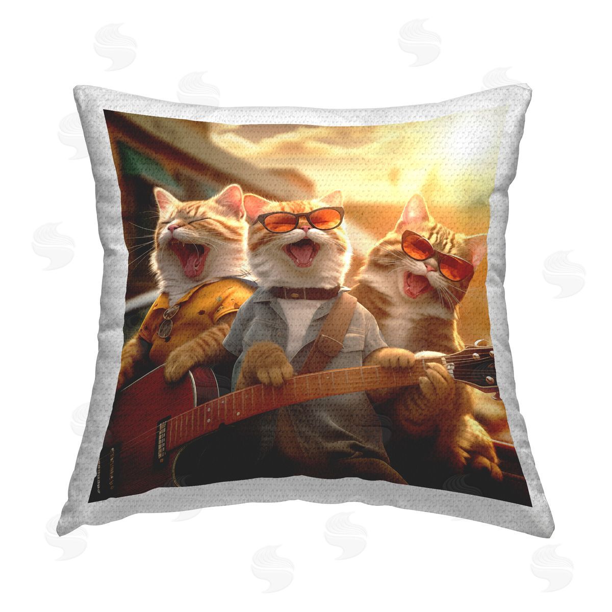 Jim Baldwin Cats Singing with Guitar Outdoor Quick-Dry Polyester Printed Throw Pillow