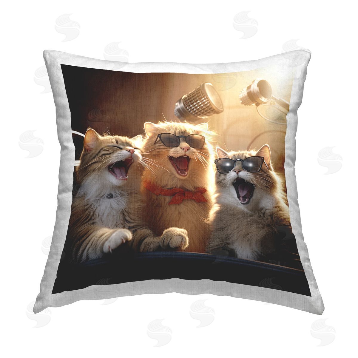 Jim Baldwin Cats Singing in Studio Printed Plush Polyester Throw Pillow