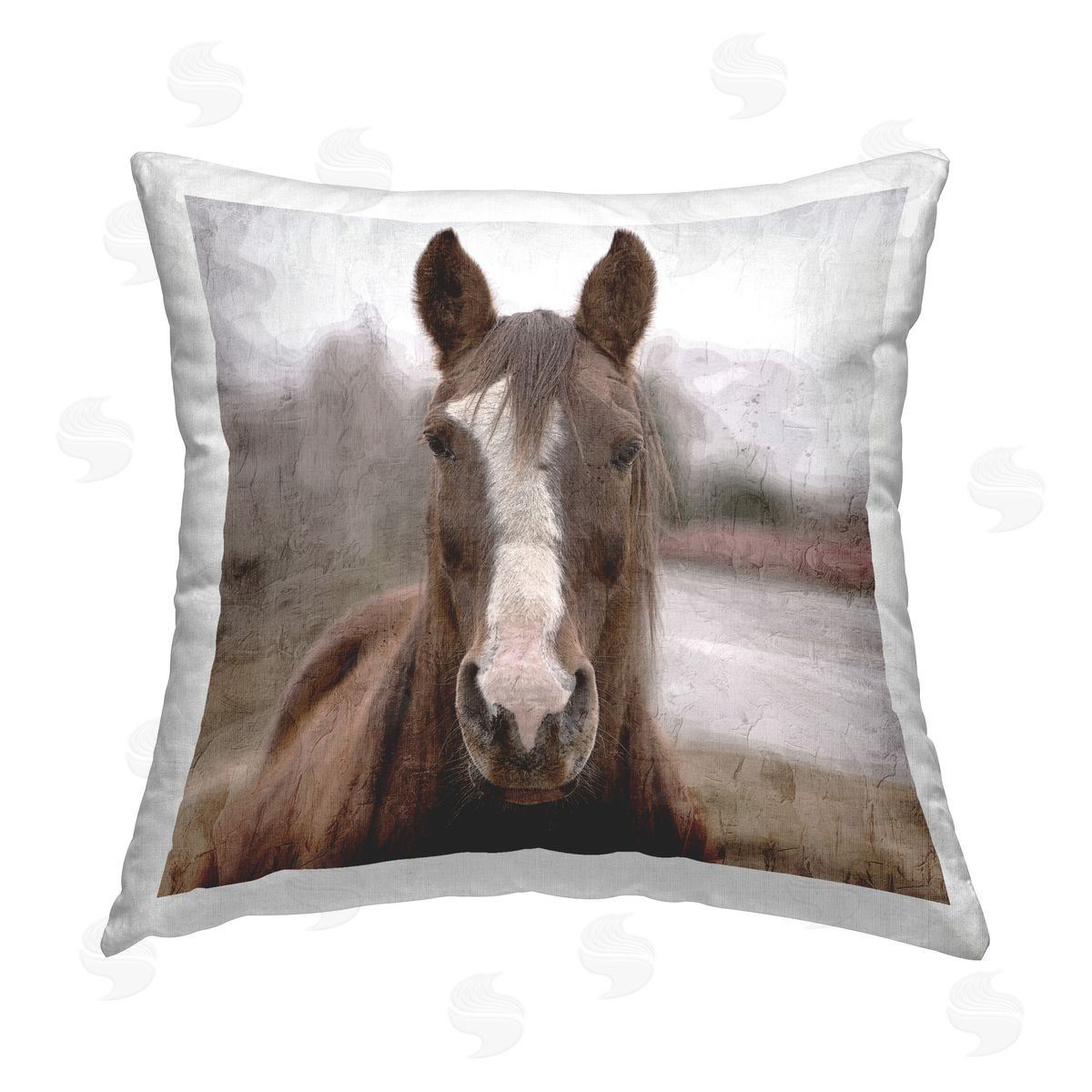 Kim Allen Rustic Brown Horse Printed Plush Polyester Throw Pillow