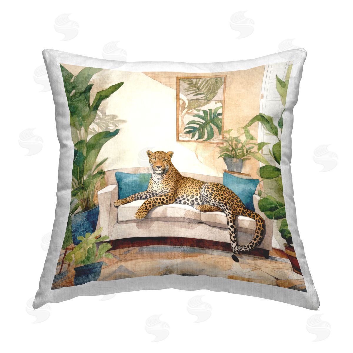 Kim Allen Leopard in Botanical Room Printed Plush Polyester Throw Pillow
