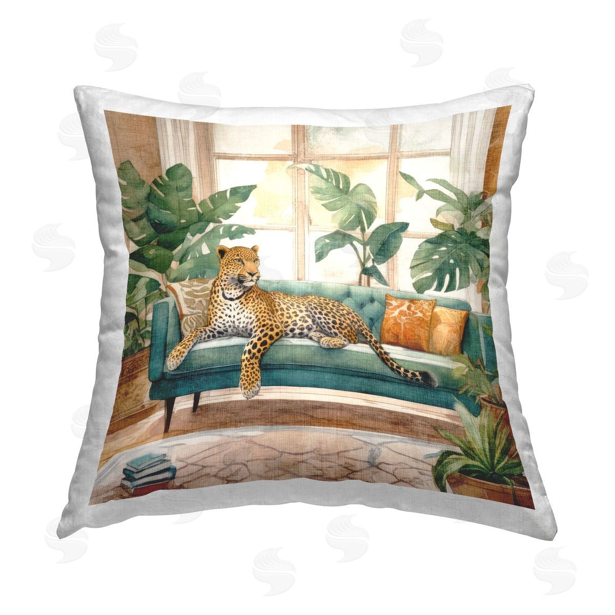 Kim Allen Tropical Florals Cheetah Printed Plush Polyester Throw Pillow