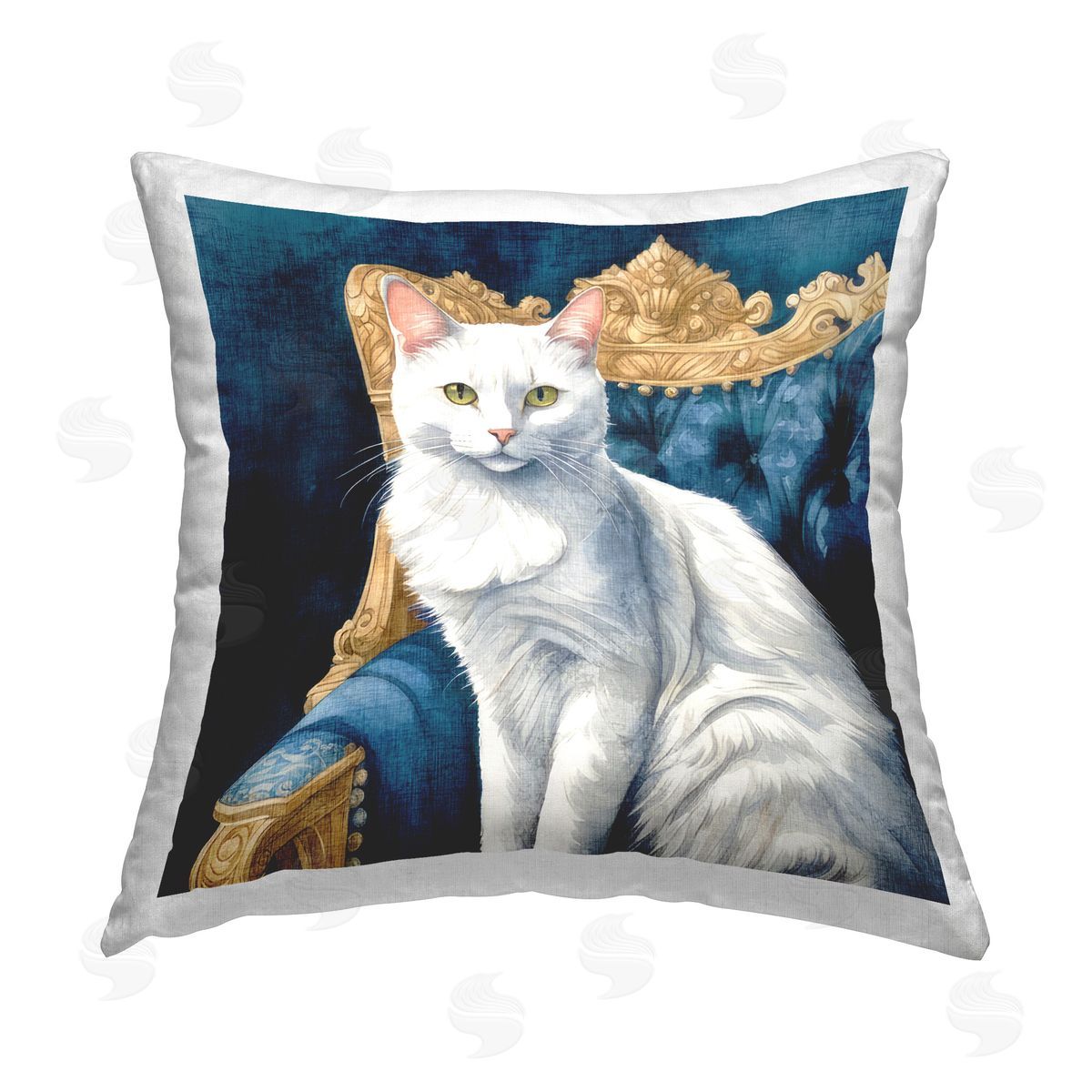 Kim Allen Elegant White Cat Printed Plush Polyester Throw Pillow