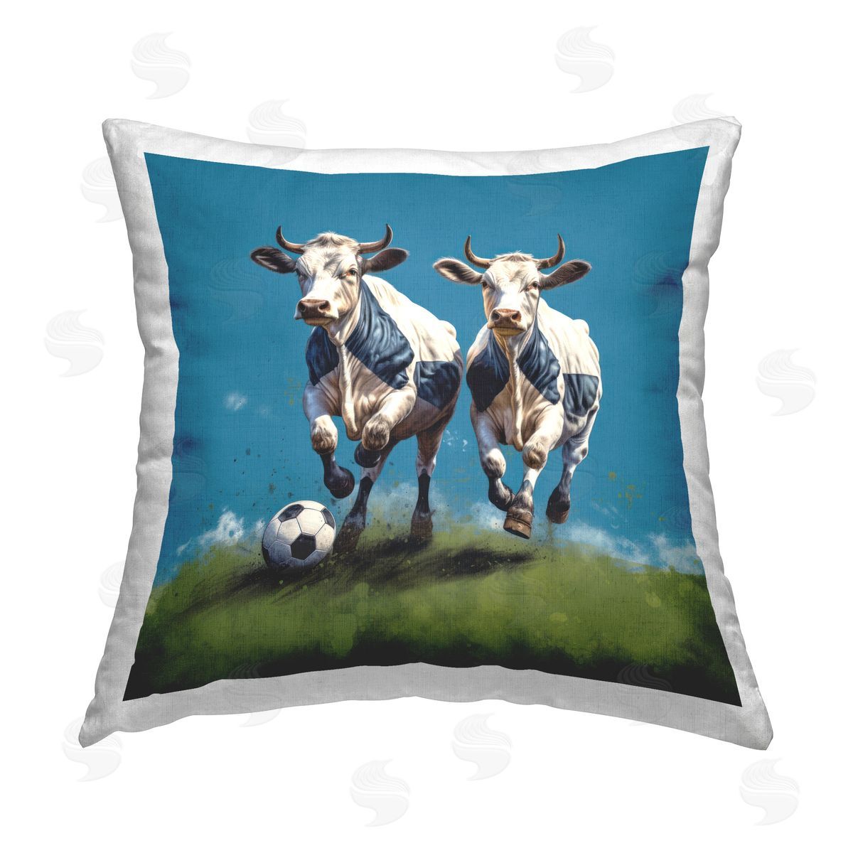 Lazar Studio Cows Playing Soccer Printed Plush Polyester Throw Pillow