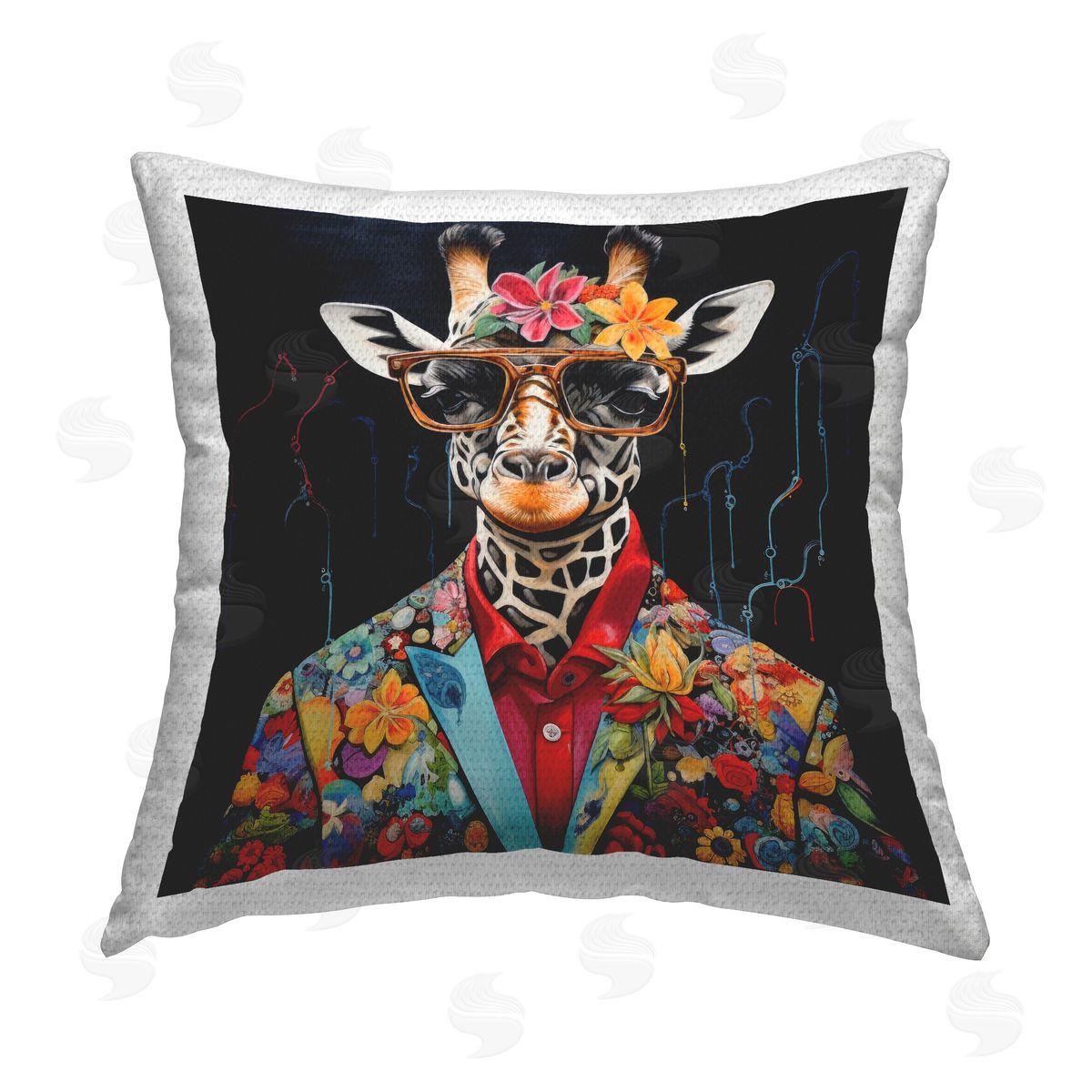 Lazar Studio Giraffe in Floral Suit Outdoor Quick-Dry Polyester Printed Throw Pillow