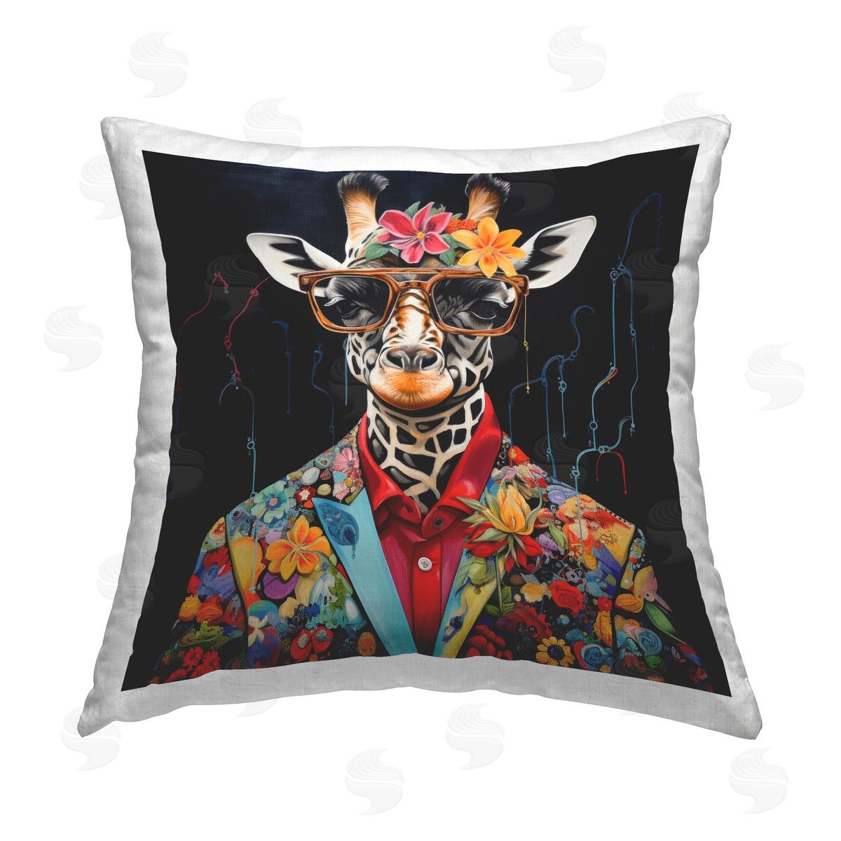 Lazar Studio Giraffe in Floral Suit Printed Plush Polyester Throw Pillow