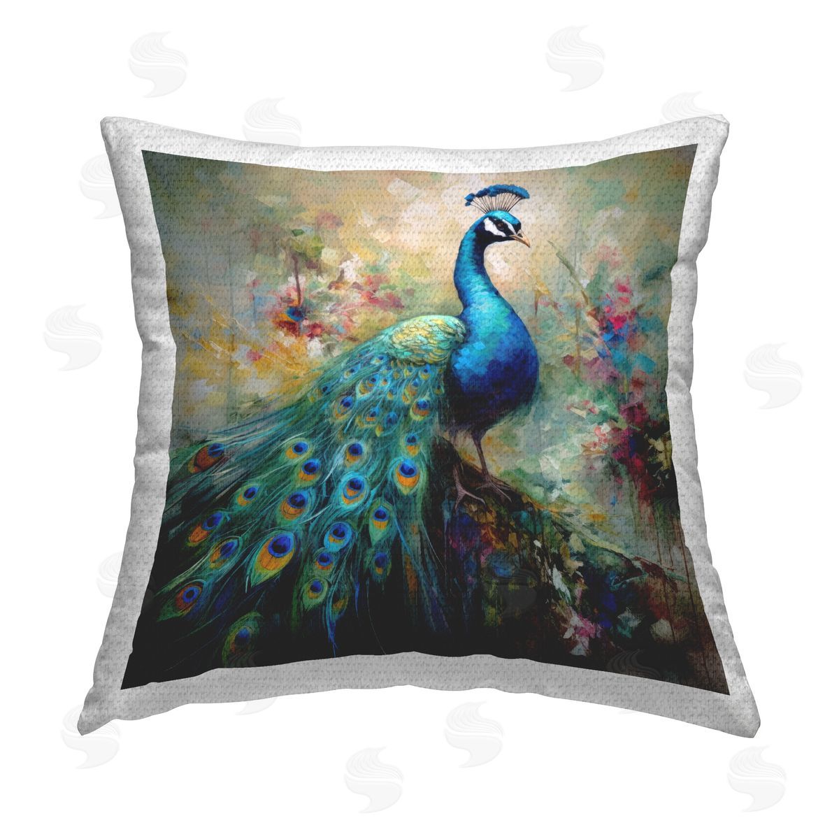 Lazar Studio Elegant Peacock Feathers Outdoor Quick-Dry Polyester Printed Throw Pillow