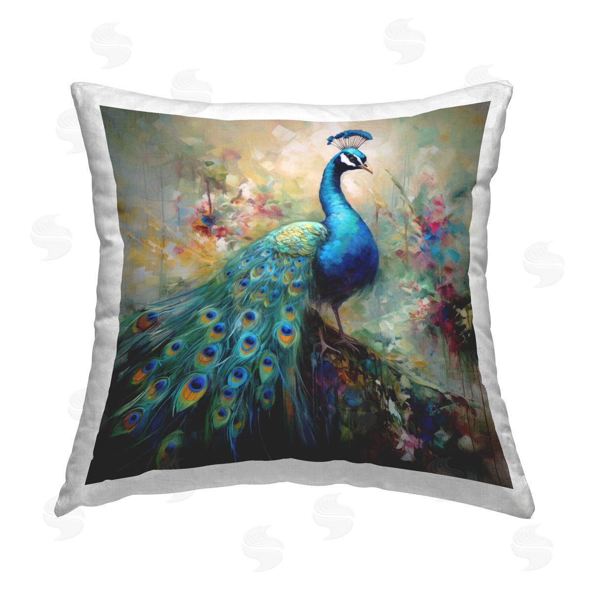 Lazar Studio Elegant Peacock Feathers Printed Plush Polyester Throw Pillow