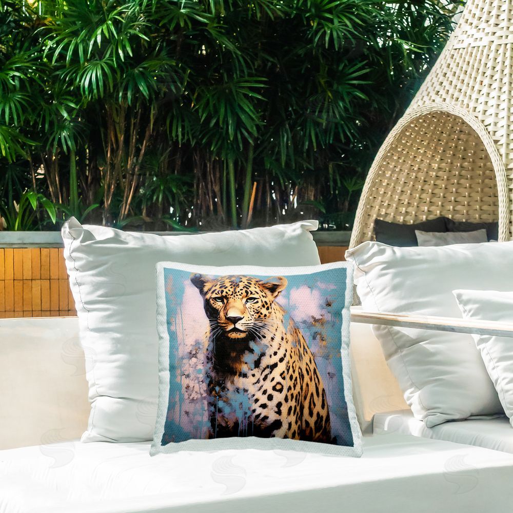 Lazar Studio Cheetah with Modern Pattern Outdoor Quick-Dry Polyester Printed Throw Pillow in Back Yard