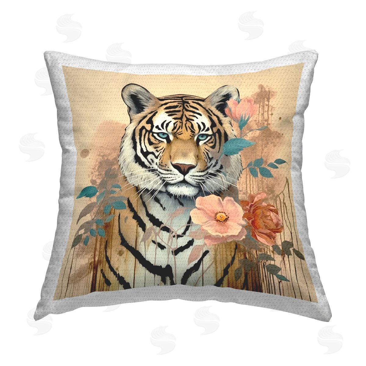 Lazar Studio Modern Floral Tiger Outdoor Quick-Dry Polyester Printed Throw Pillow