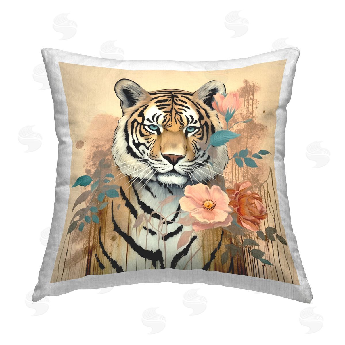 Lazar Studio Modern Floral Tiger Printed Plush Polyester Throw Pillow